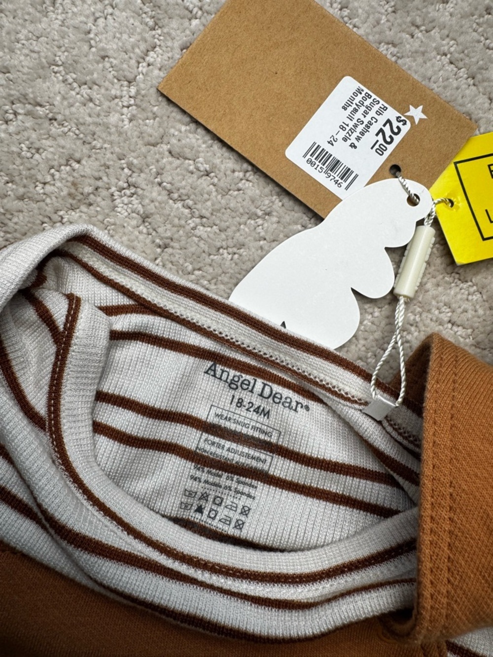 NWT Angel Dear Rust Brown Romper with Cream and Brown Striped Tee - 18-24M - Picture 3 of 8